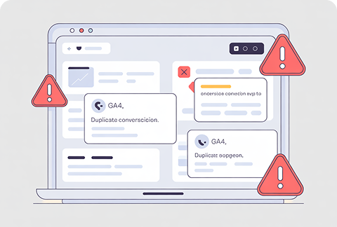 Illustration of GA4 duplicate conversion warnings fixed by BrandLoom’s analytics and Tag Manager specialists. Illustration of GA4 duplicate conversion warnings fixed by BrandLoom’s analytics and Tag Manager specialists.
