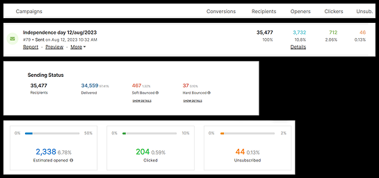BrandLoom email marketing campaign report showing recipients open rate clicks and unsubscribe data BrandLoom email marketing campaign report showing recipients open rate clicks and unsubscribe data