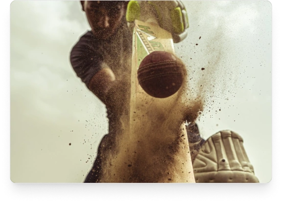 Cricket bat hitting ball representing sports engagement in BrandLoom ICECRIC social media marketing case study Cricket bat hitting ball representing sports engagement in BrandLoom ICECRIC social media marketing case study