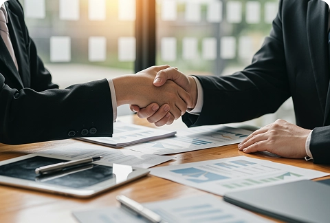 Business partnership handshake representing long-term Shopify SEO growth Business partnership handshake representing long-term Shopify SEO growth