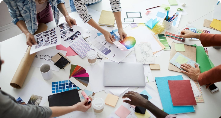 Creative Display Advertising Development Creative team developing visual assets and messaging for online display advertising campaigns